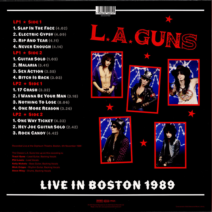 LA Guns LP Live in Boston 1989 back